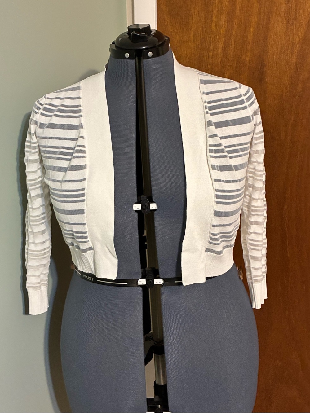 Cropped White Striped Open Front Cardigan
